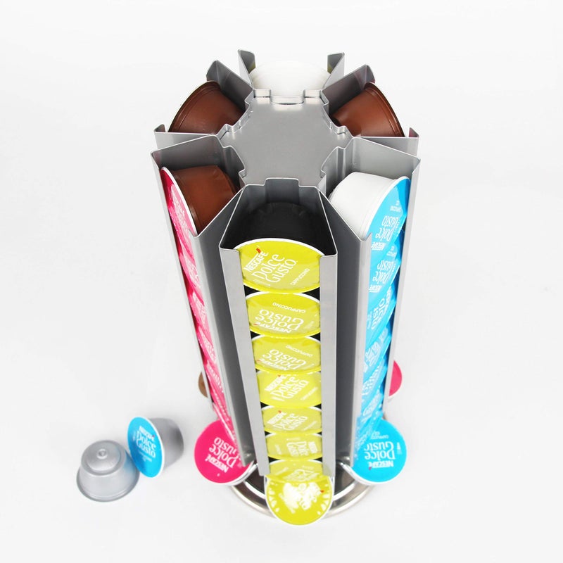 FlagShip Coffee Pod Capsule Holder for Dolce Gusto, Metal Carousel Capsules Pods Organizer Rack, 48 Pods Silver - Image 3